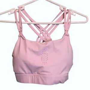 SWEAT & MILK Pink Strappy Sports Bra Criss Cross Back Medium Support Workout Gym